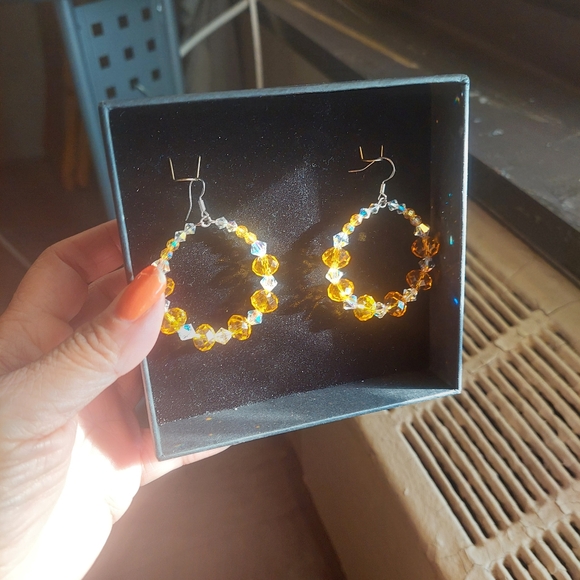 Swarovski Crystal Hoop Earrings Yellow-Orange & White Crystal. Blingy sexy - Picture 8 of 12